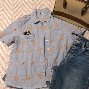 Madewell striped button down w/ star embroidery
